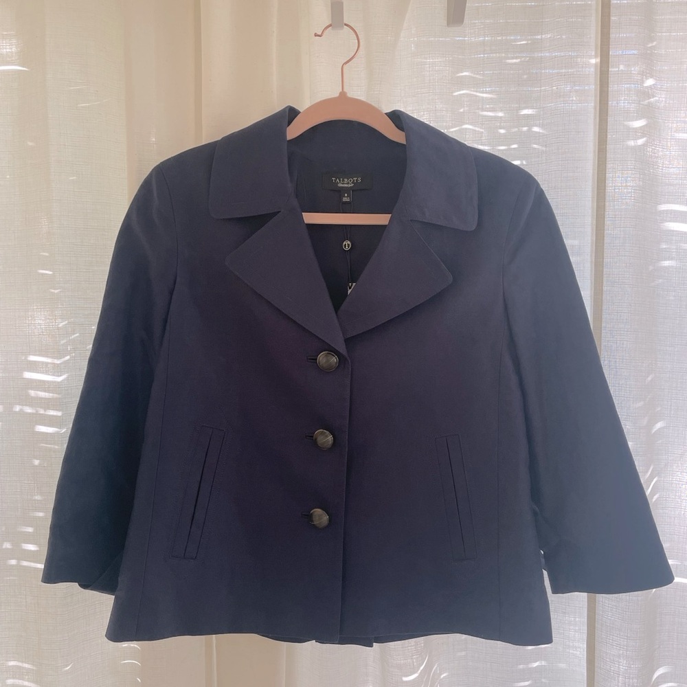 NEW Talbots Navy Blue Blazer; Cotton & Linen blend